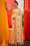 cream linen saree