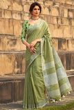 Linen Saree Fern Green Linen Saree saree online