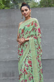 Linen Saree Fern Green Printed Linen Saree saree online