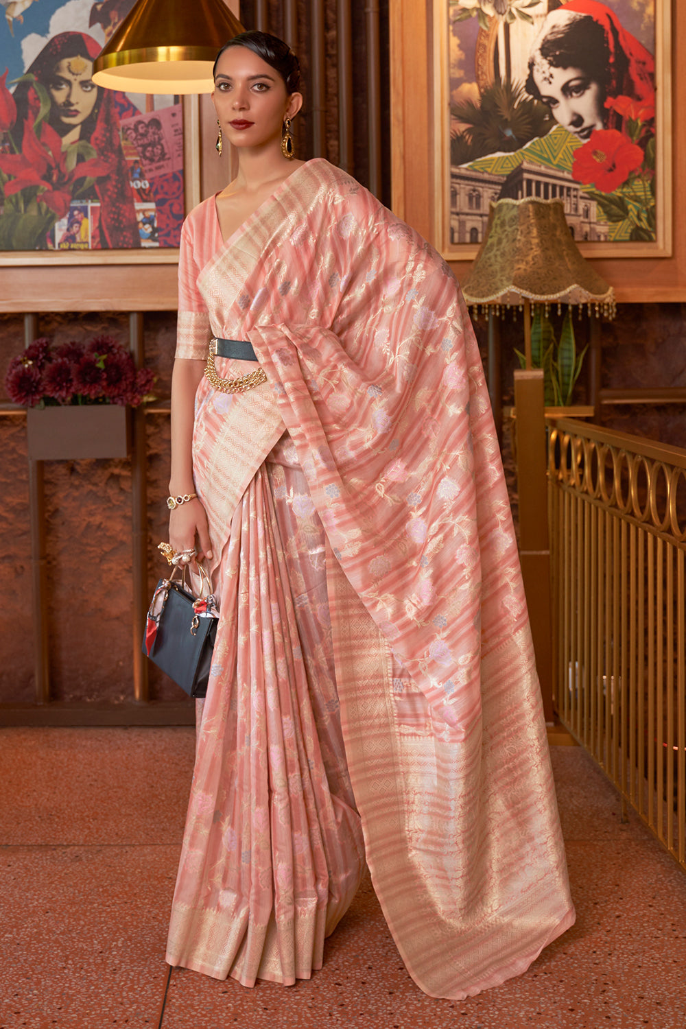 pink linen saree