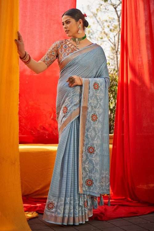 grey linen saree