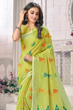 green linen saree