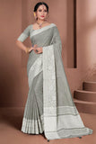 grey linen saree