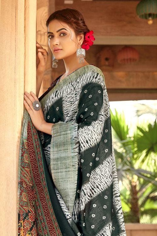 Linen Saree Grey And Black Printed Linen Saree saree online