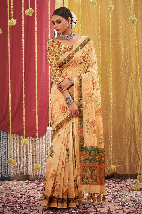 yellow linen saree