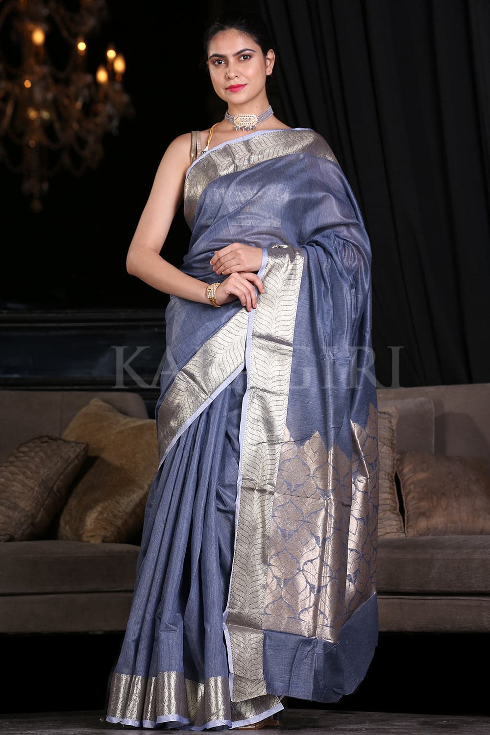 Lovely Indigo Print Cotton Mulmul Saree with Blouse