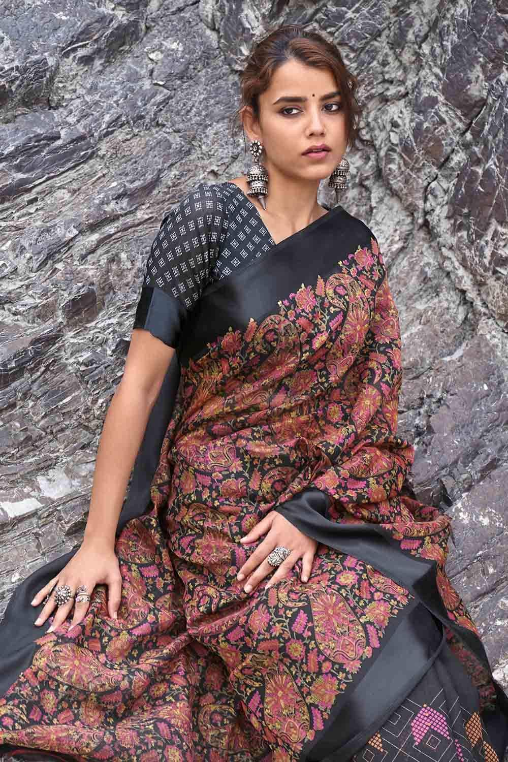 Multicolor Digital Floral Printed Linen Saree 5485SR03