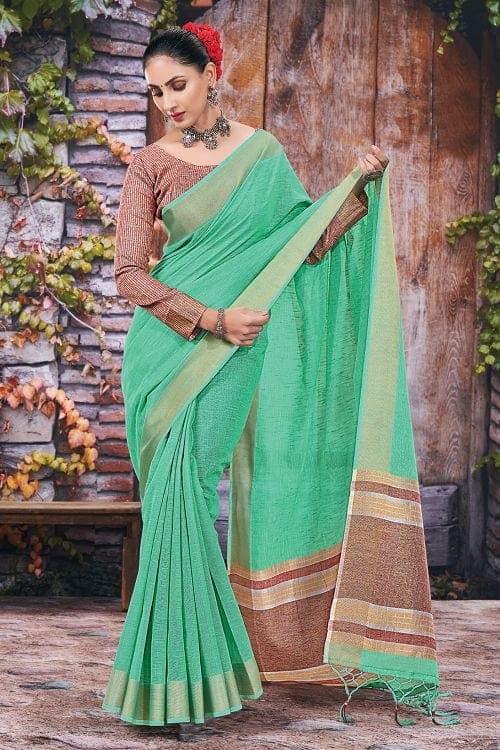 Linen Saree Jade Green Linen Saree saree online