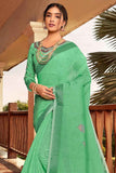 green linen saree