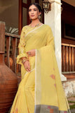 yellow linen saree