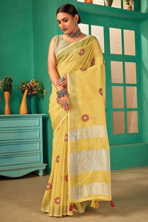 Linen Saree Lemon Yellow Linen Saree saree online