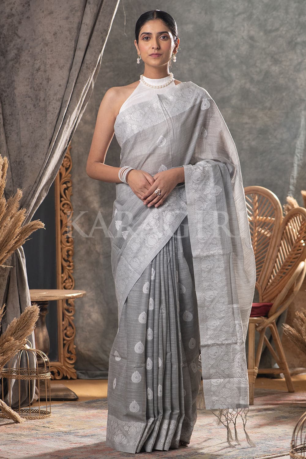 Light Gray Linen Saree