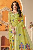 green linen saree