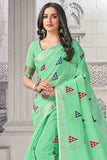 green linen saree