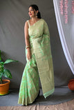 green linen  saree