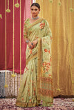 green linen saree