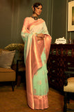 green linen saree