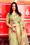 Linen Saree Olive Green Floral Printed Linen Saree saree online