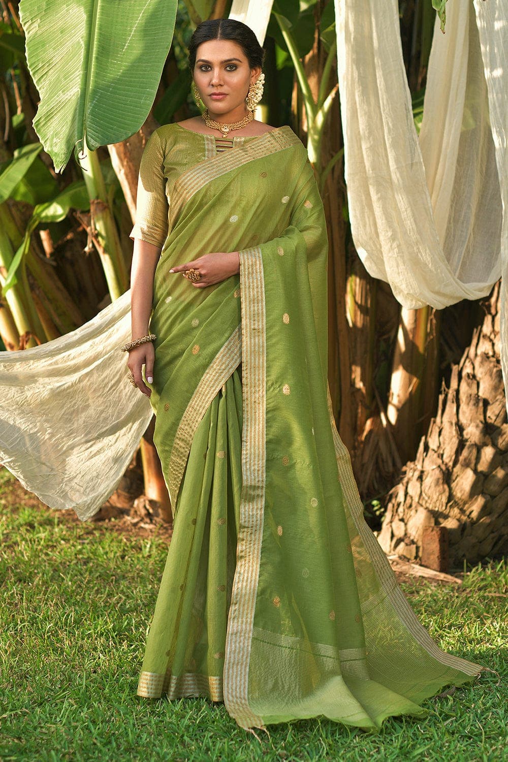 Linen Saree Olive Green Linen Saree saree online