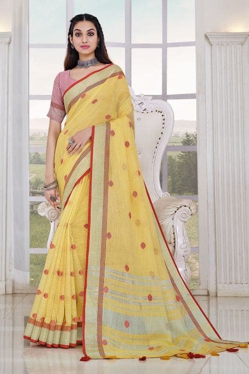 Linen Saree Pansy Yellow Linen Saree saree online