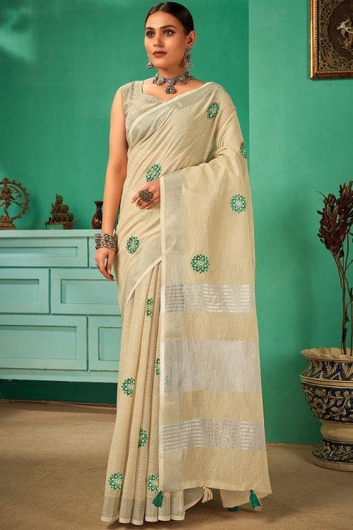 Linen Saree Parchment White Linen Saree saree online