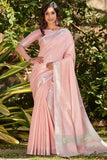 peach linen saree