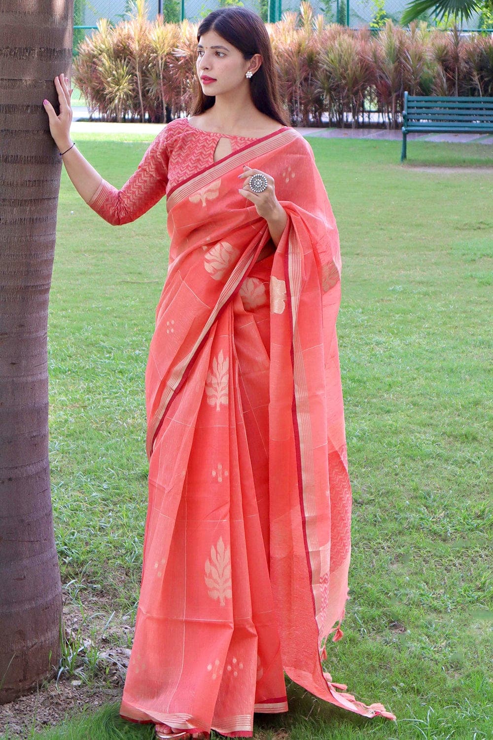 Linen Saree Peony Peach Linen Saree saree online