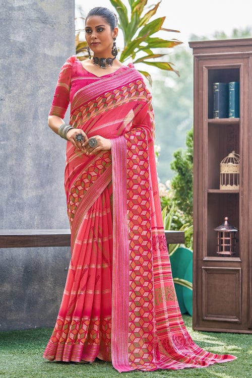 pink linen saree