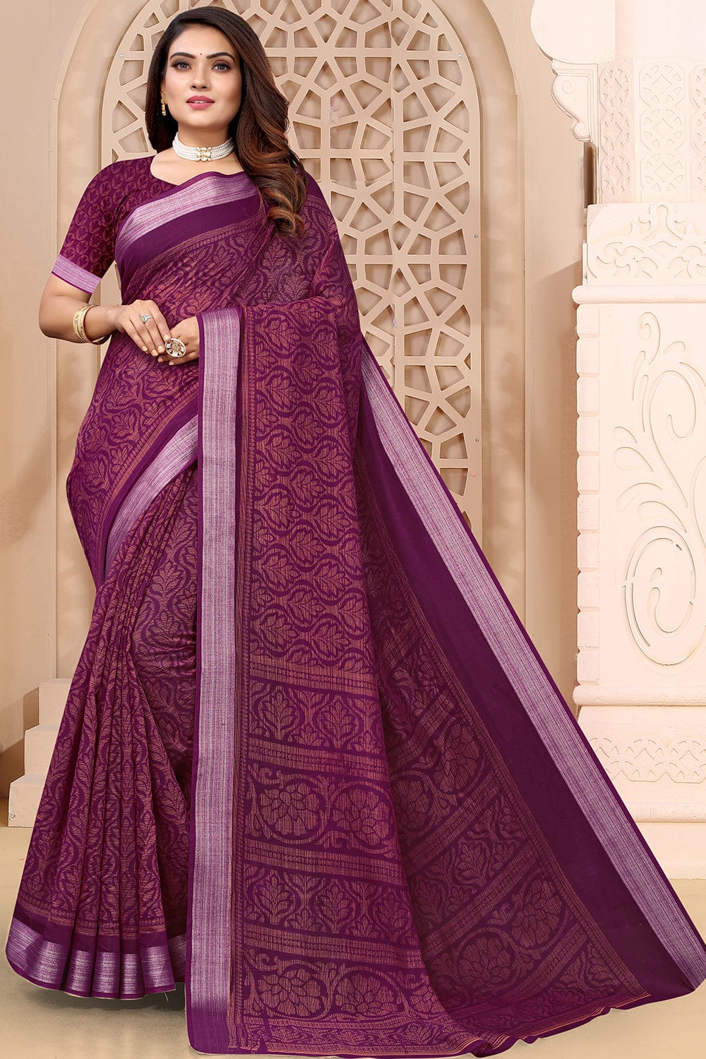 purple linen saree