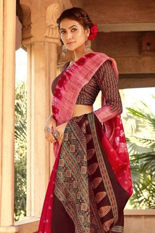 Linen Saree Raspberry Red Printed Linen Saree saree online