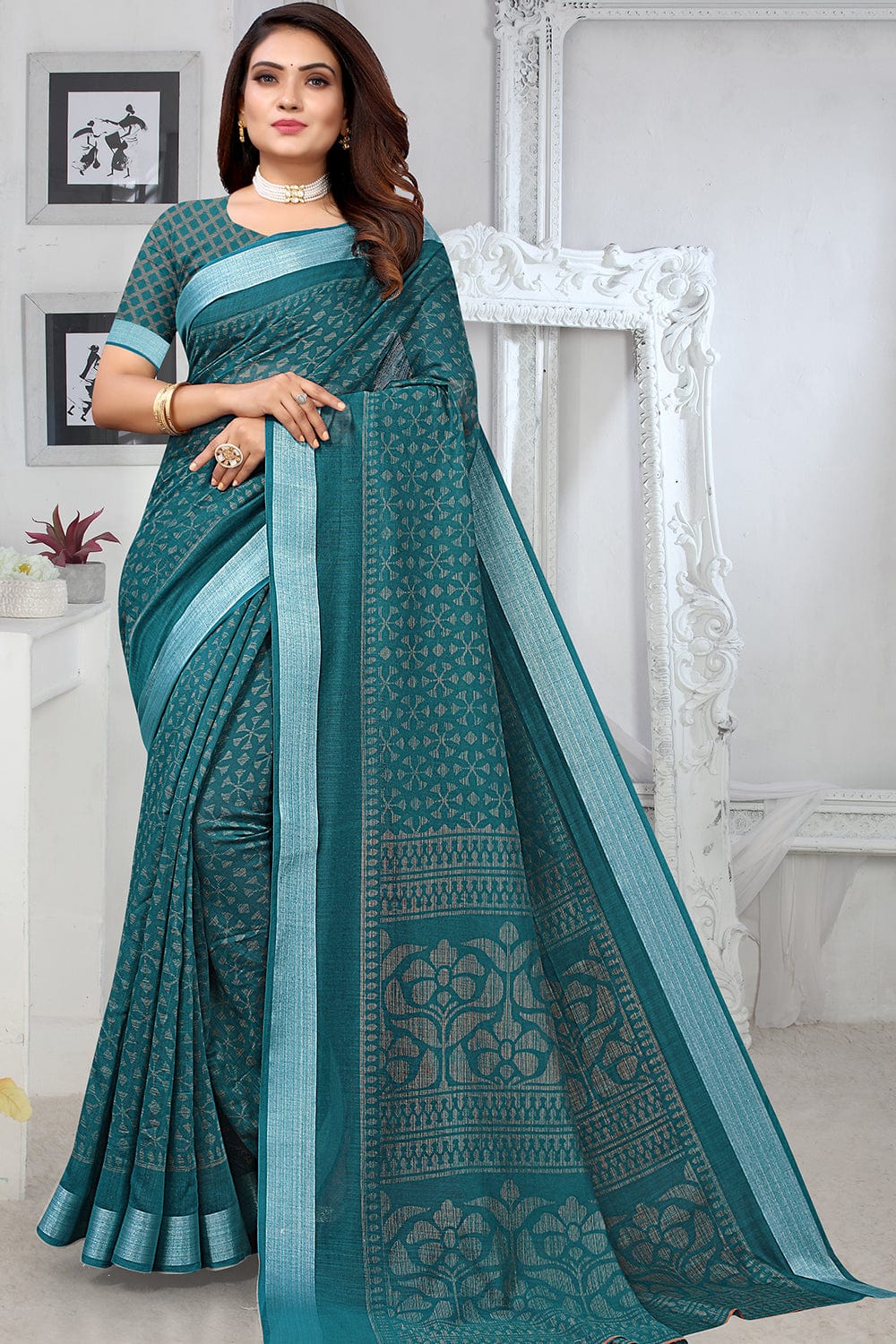 blue linen saree