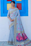 blue linen saree