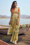 green linen saree