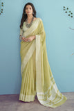 green linen saree