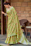 green linen saree