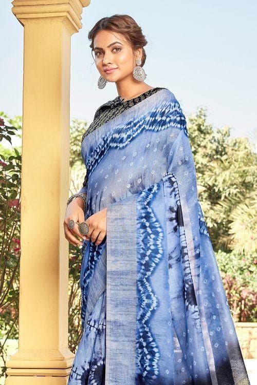 Linen Saree Steel Blue Printed Linen Saree saree online