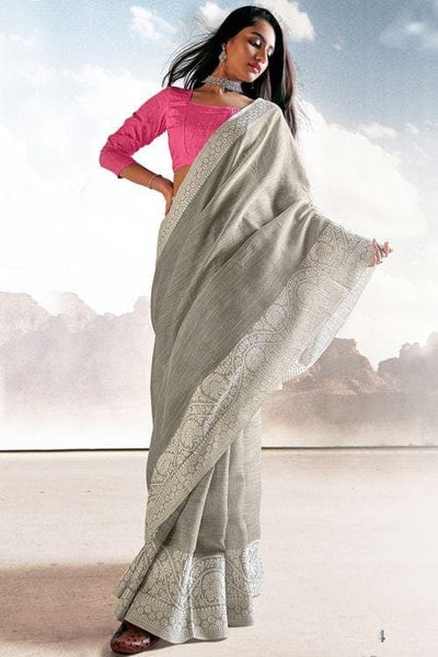 Pure linen Saree | Buy Indian Linen Sarees Online | KalaNiketan