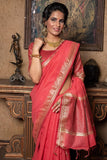 Strawberry Pink Plain Linen Saree