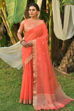 Linen Saree Sunset Orange Linen Saree saree online