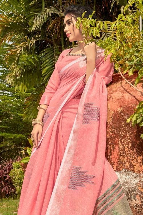 pink linen saree