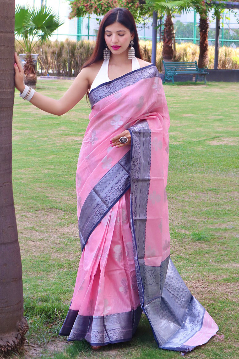 Digital Printed Linen Saree in Pink : SKK37672