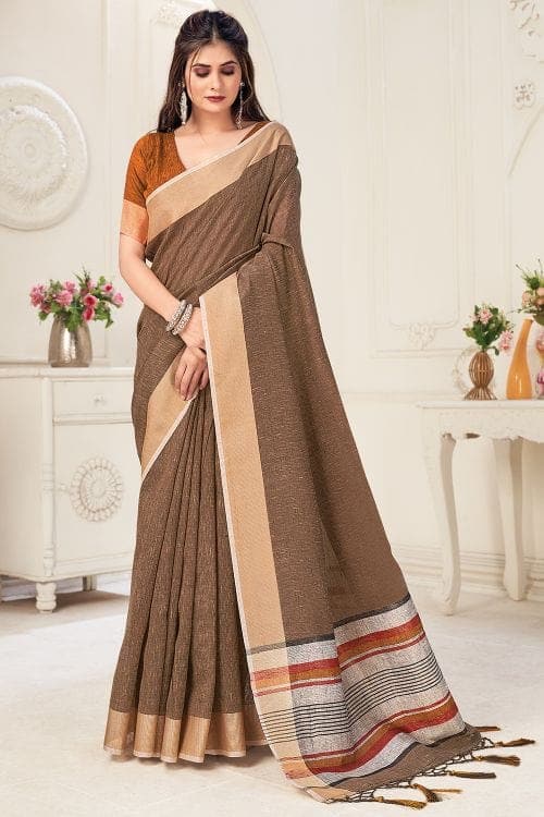 Linen Saree Tawny Brown Linen Saree saree online