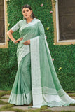 green linen saree