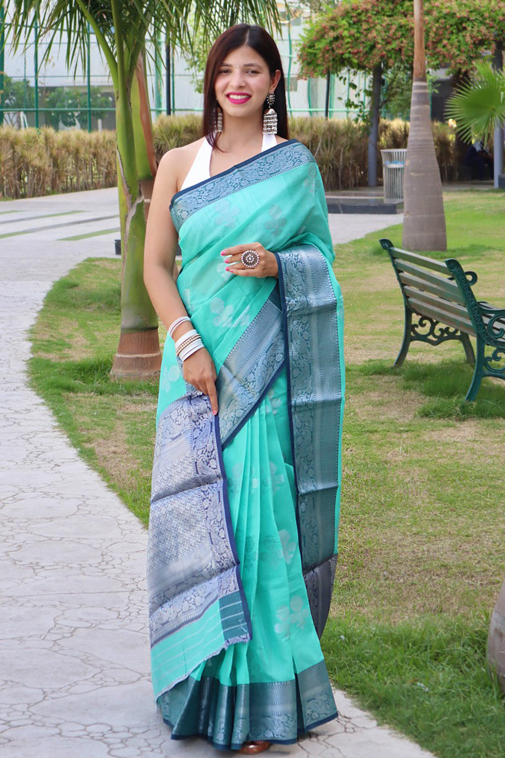 New Sky Blue Linen Saree For Ladies at Rs.1350/Piece in mumbai offer by  Nirvana Fashions