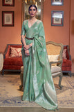 green linen saree