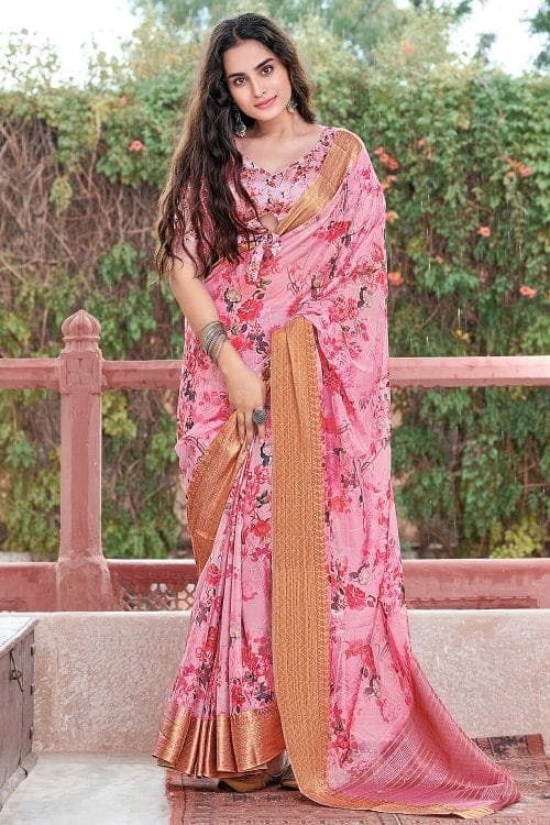 Linen Saree Vivid Pink Linen Saree saree online