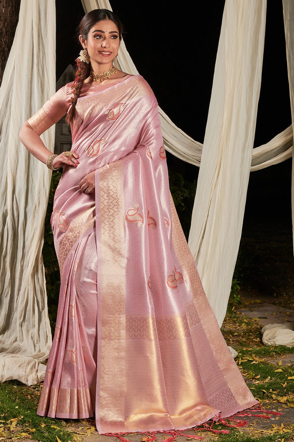 pink linen saree