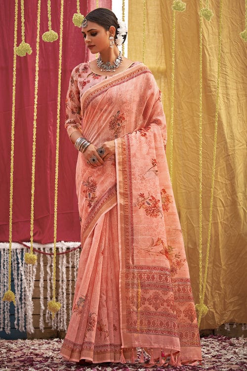 pink linen saree