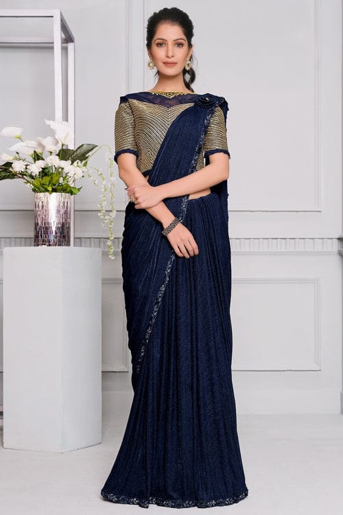 Navy Blue Lycra Saree