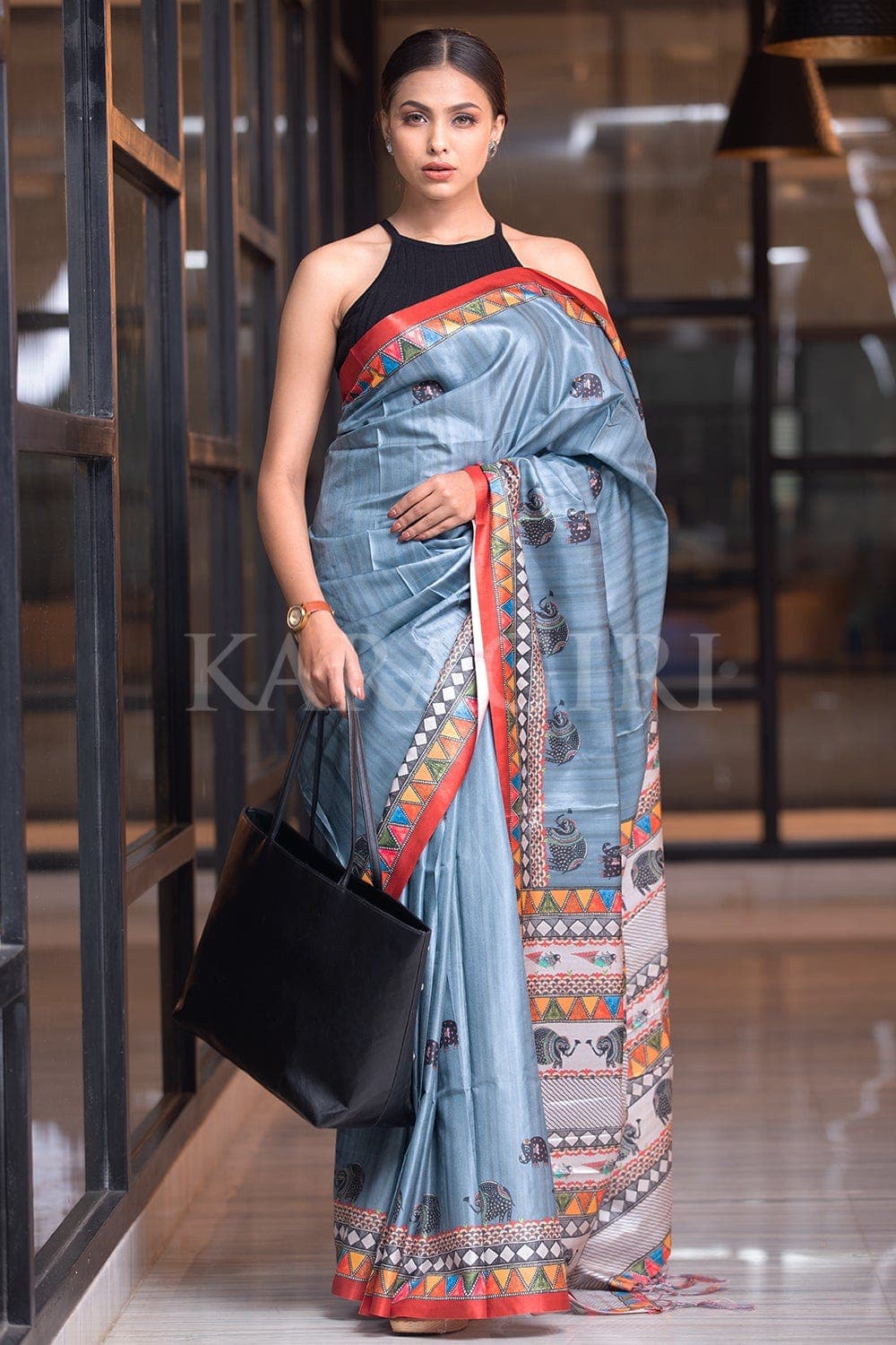 Madhubani Saree Dark Grey Madhubani Saree saree online